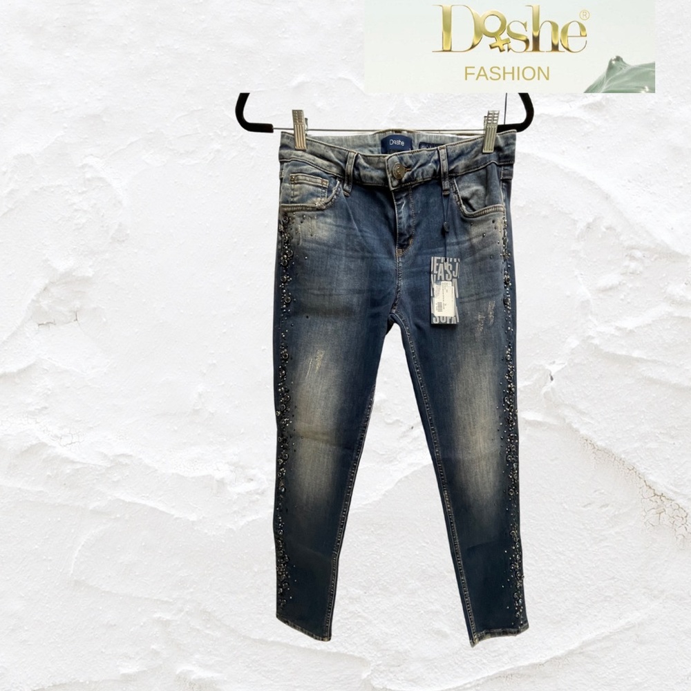 Brand New Dishe jeans have a classic denim appearance with a blue wash.